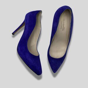 MINELLI Paris Royal Blue Suede Pointed Toe Pumps Size 38